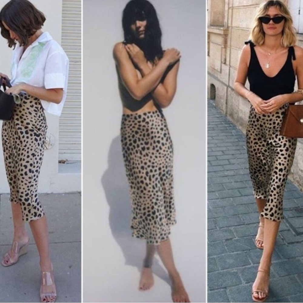 Realization Leopard Print Silk Midi Skirt